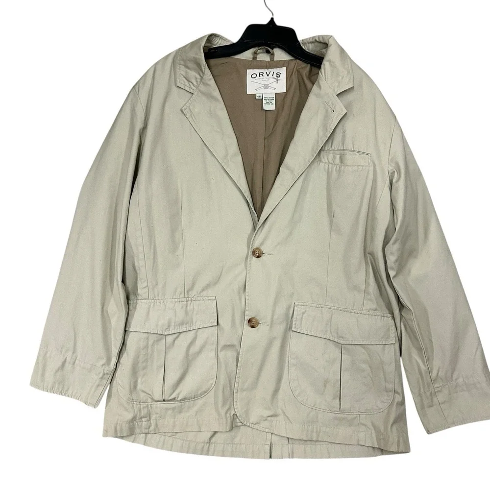 Orvis Canvas Blazer Jacket Mens 44R 2 Button‎ Safari Outdoor Beige